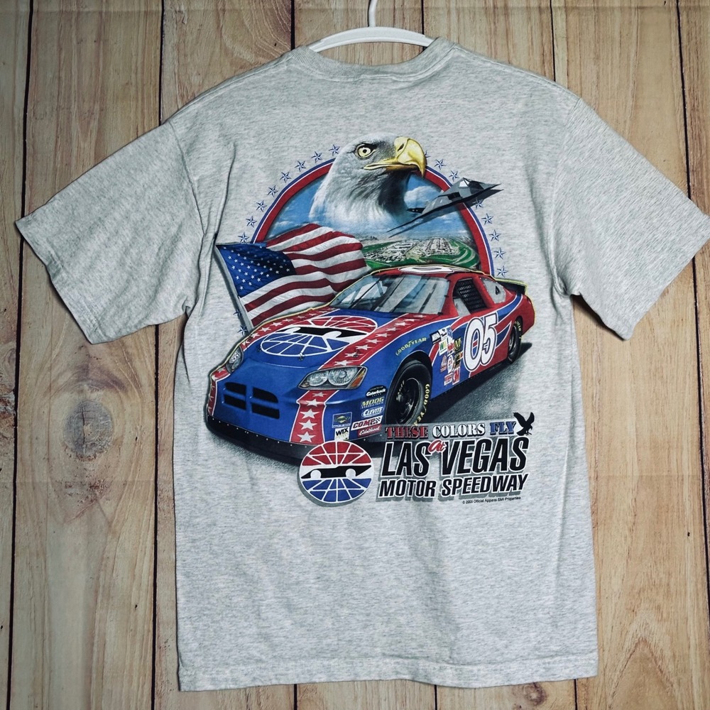 Fruit of the Loom Las Vegas Motor Speedway Shirt Mens M Gray 2005 Nascar Y2K Tee